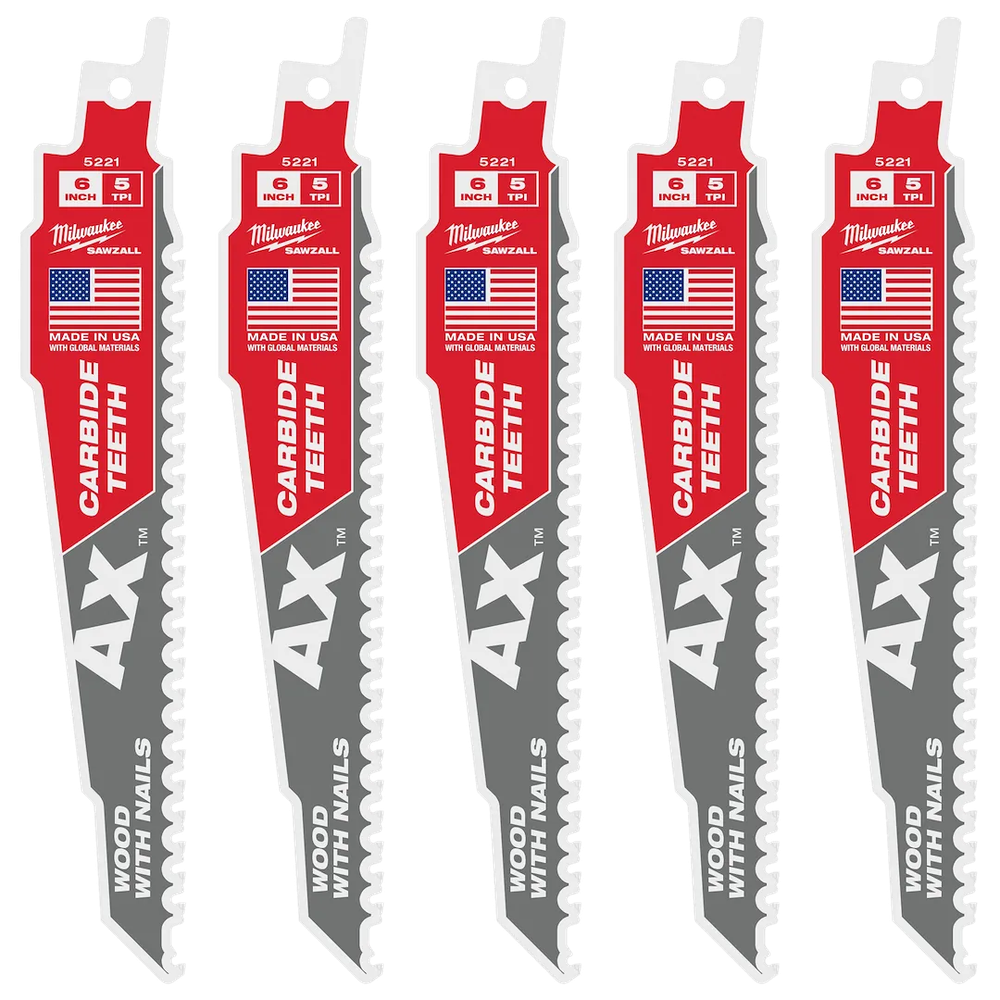 Milwaukee Tool AX W/CARBIDE Teeth Sawzall Blade 6 IN. 5T, 5/Pack