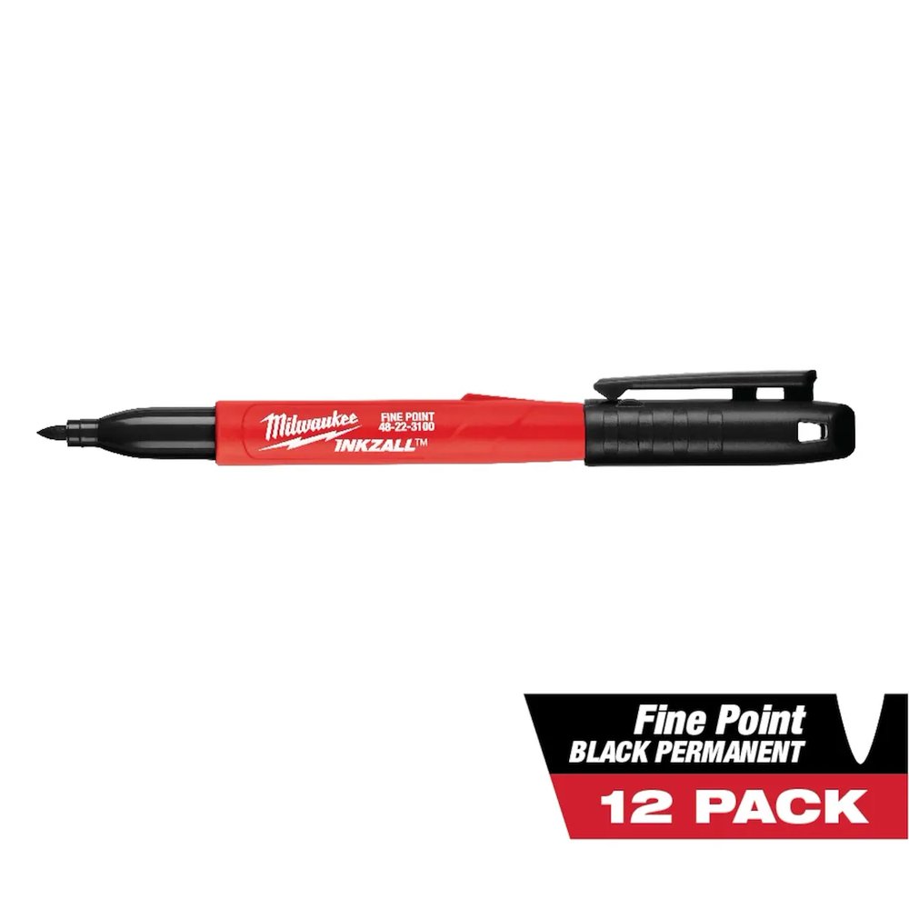 Milwaukee Tool Inkzall 12PC Fine Pointblack Marker, 12/Pack