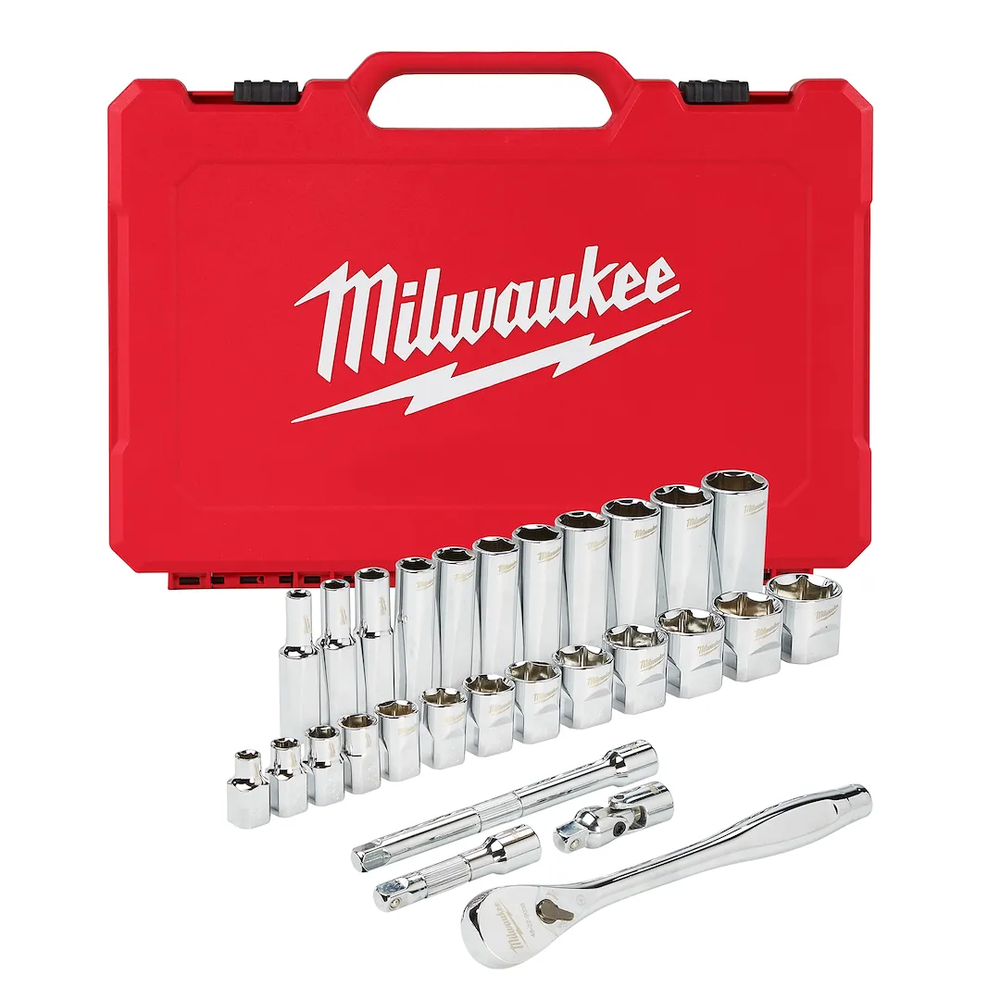 Milwaukee Tool 3/8" Drive 28PC Ratchet& Socket Set- SAE (Set)