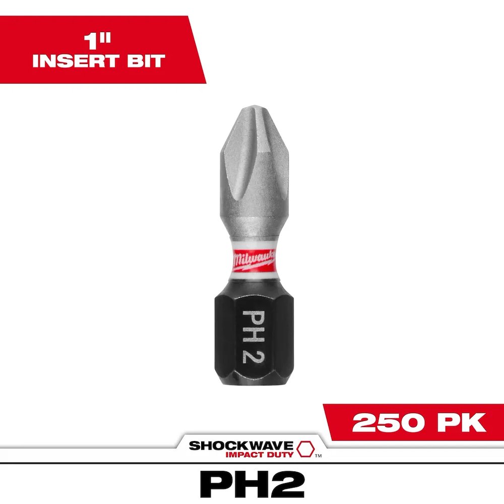 Milwaukee Tool Shockwave Phillips #2 Insert Bits-bulk 250