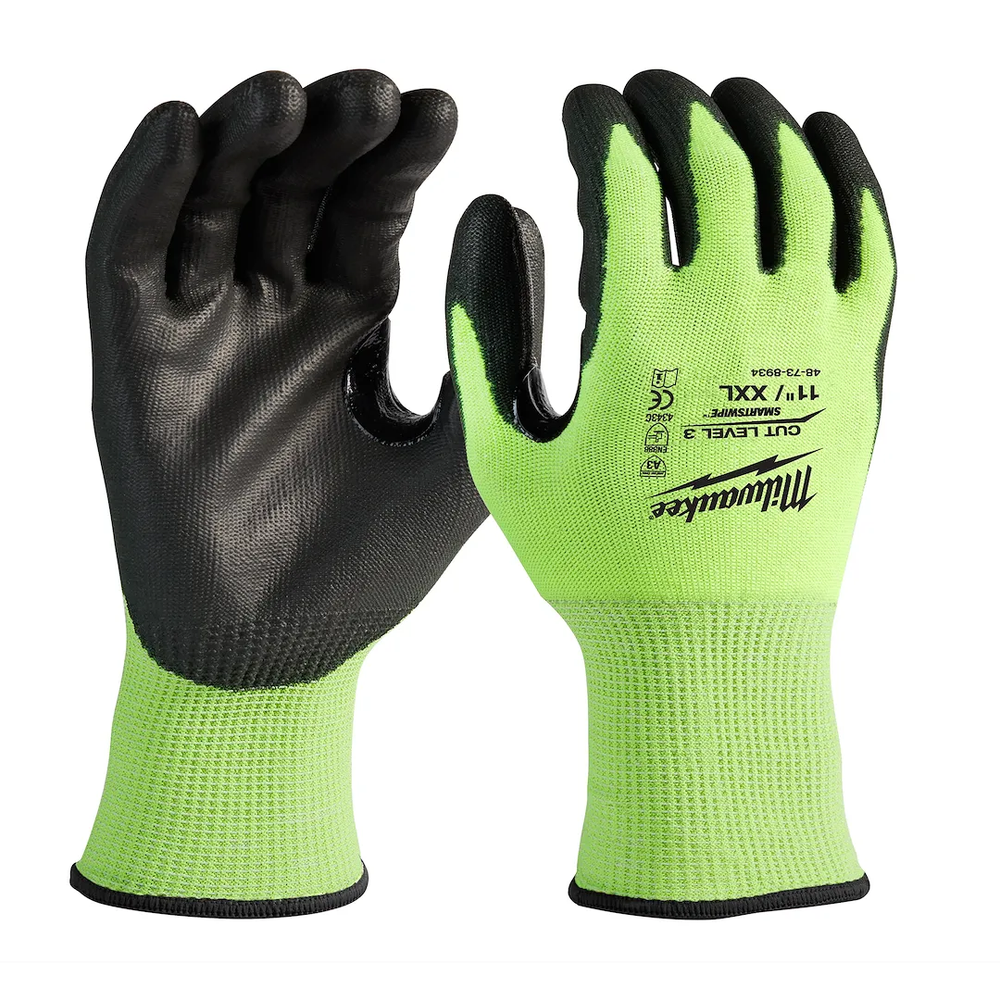 Milwaukee Tool HI VIS Cut 3 Polyurethane Dipped - XXL, 6/Pack