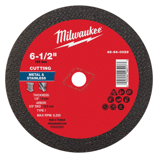 Milwaukee Tool 6-1/2"X1/8"X 5/8" DKO Metal Cut OFF Wheel Type 1
