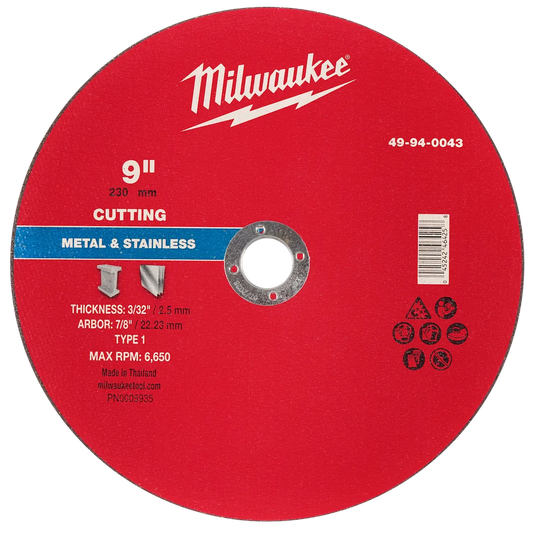 Milwaukee Tool 9" X 3/32" X 7/8" Metalcut OFF Wheel -type 1