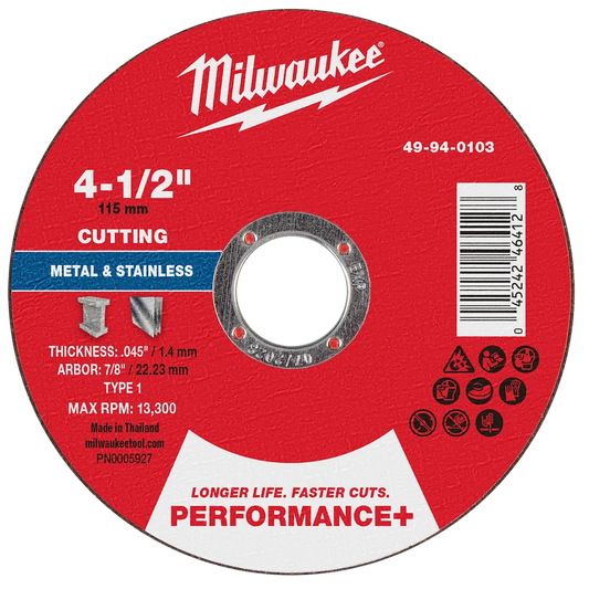 Milwaukee Tool 4-1/2"X.045"X7/8"PERFORMANCE Metal Cut OFF Wheel