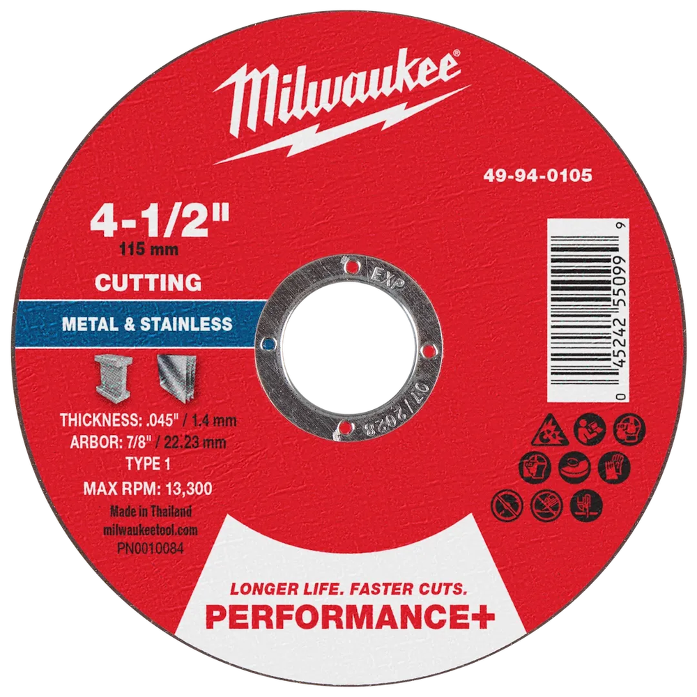 Milwaukee Tool 4-1/2"X.045"X7/8"PERFORMANCE Metal Cut OFF Wheel