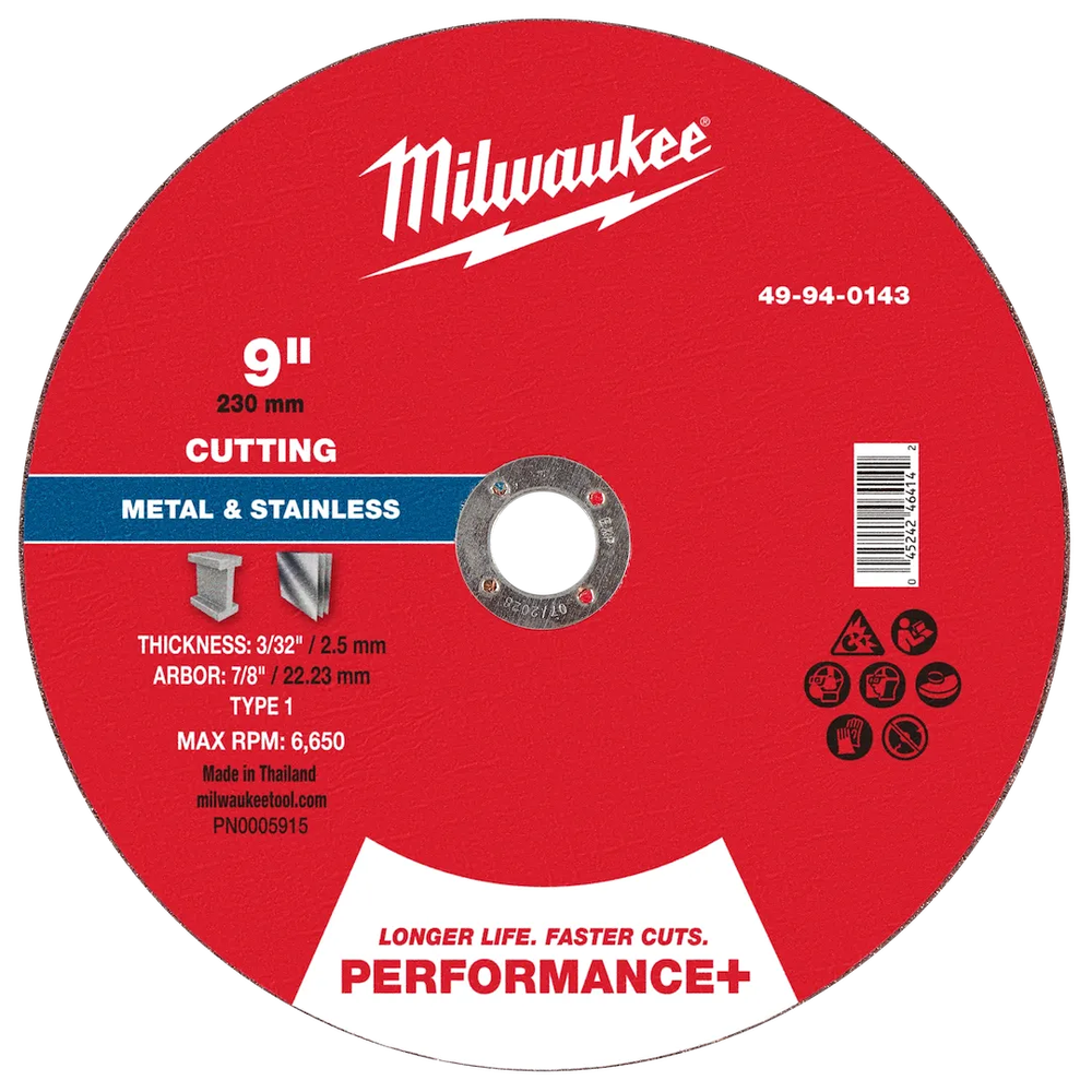 Milwaukee Tool 9" X 3/32" X 7/8"PERFORMANCE Metal Cut OFF Wheel