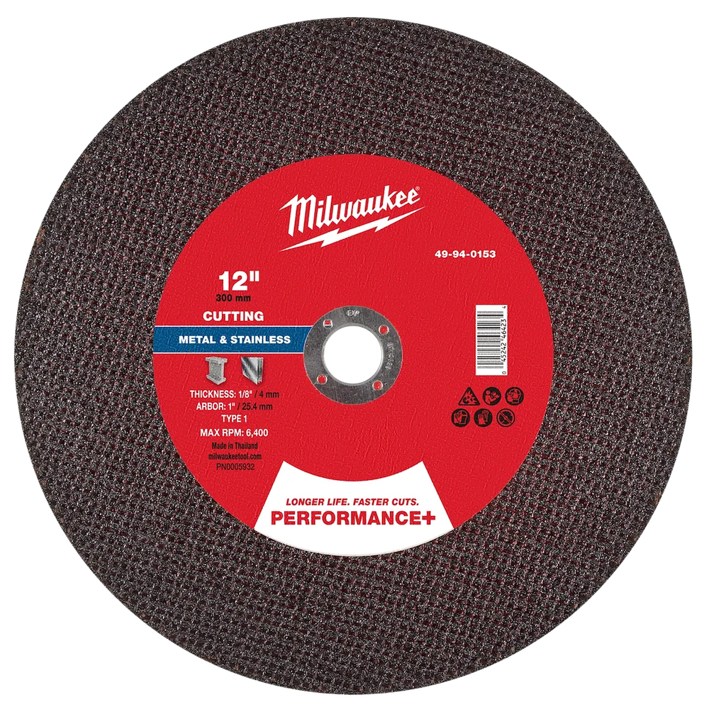 Milwaukee Tool 12" X 1/8" X 1"PERFORMANCE Metal Cut OFF Wheel
