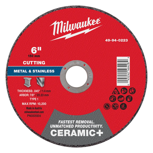 Milwaukee Tool 6" X .045" X 7/8" Ceramic Metal Cut OFF Wheel