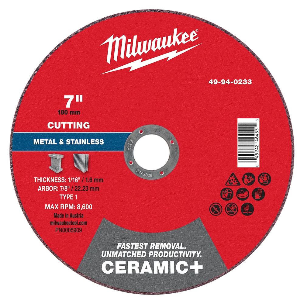 Milwaukee Tool 7" X 1/16" X 7/8" Ceramic Metal Cut OFF Wheel