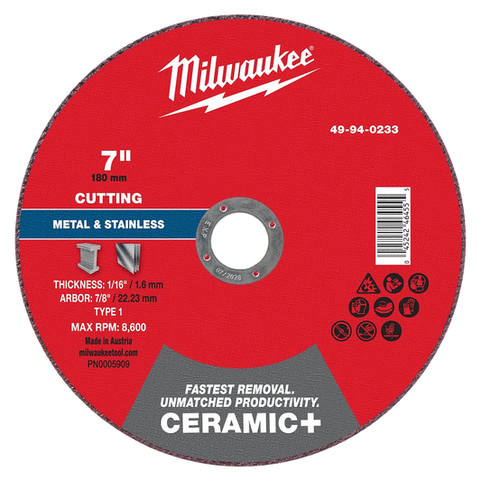 Milwaukee Tool 7" X 1/16" X 7/8" Ceramic Metal Cut OFF Wheel