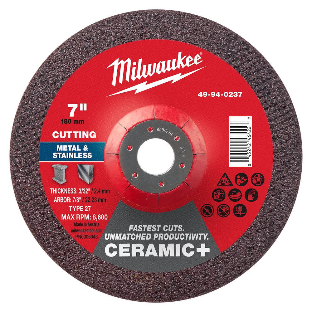 Milwaukee Tool 7" X 3/32" X 7/8" Ceramic Metal Cut OFF Wheel