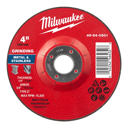 Milwaukee Tool 4" X 1/4" X 5/8" Metal Grinding Wheel