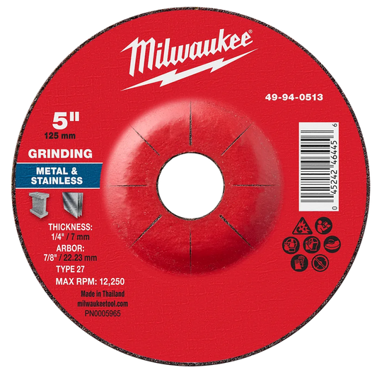 Milwaukee Tool 5" X 1/4" X 7/8" Metal Grinding Wheel