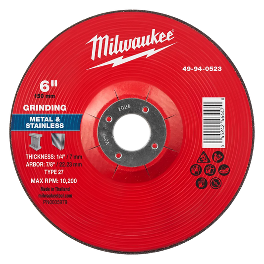 Milwaukee Tool 6" X 1/4" X 7/8" Metal Grinding Wheel