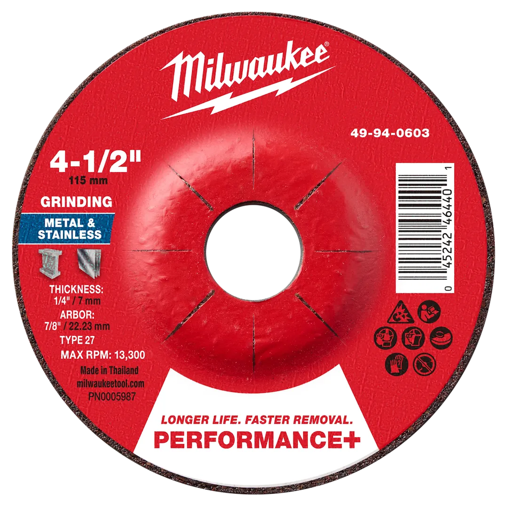 Milwaukee Tool 4-1/2"X 1/4" X 7/8"PERFORMANCE Metal Grind Wheel