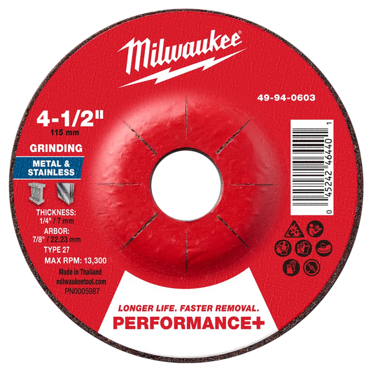 Milwaukee Tool 4-1/2"X 1/4" X 7/8"PERFORMANCE Metal Grind Wheel