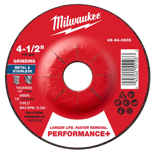 Milwaukee Tool 4-1/2" X 1/4"X7/8" Performance Metal Grind Wheel