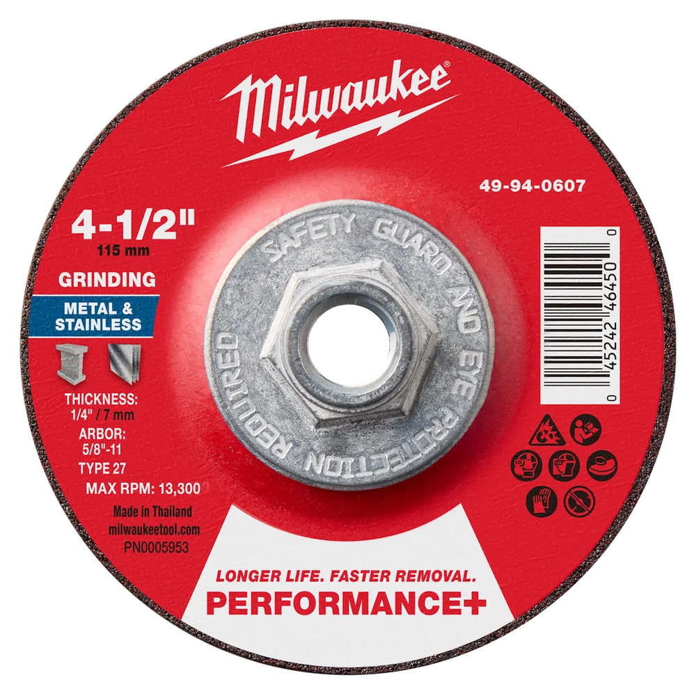 Milwaukee Tool 4-1/2"X 1/4"X 5/8"PERFORMANCE Metal Grind Wheel