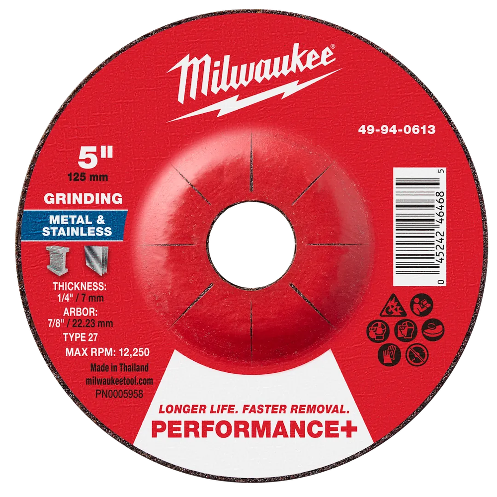 Milwaukee Tool 5" X 1/4" X 7/8" Performance Metal Grind Wheel