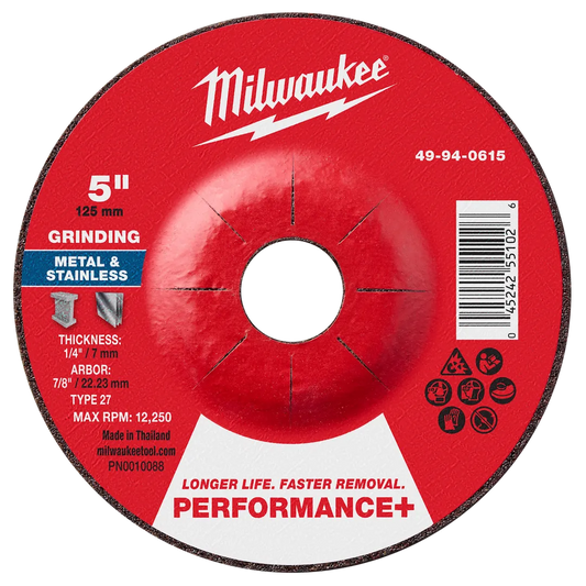 Milwaukee Tool 5" X 1/4" X 7/8" Performance Metal Grind Wheel