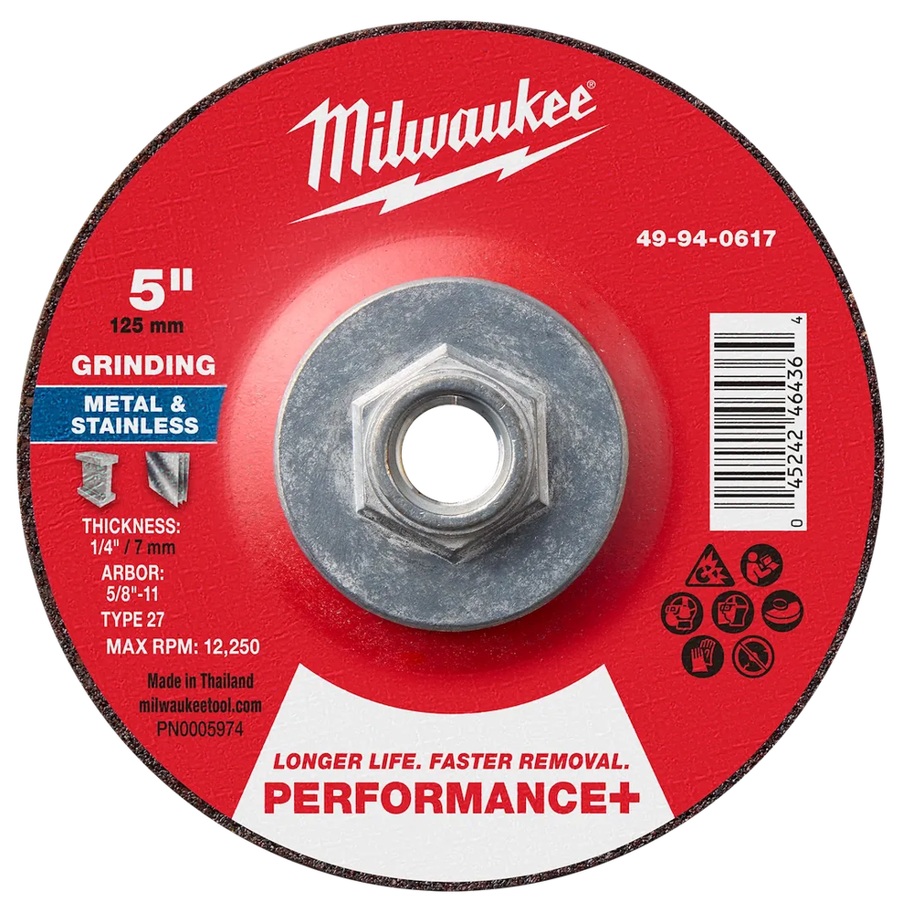 Milwaukee Tool 5" X 1/4" X 5/8"PERFORMANCE Metal Grind Wheel