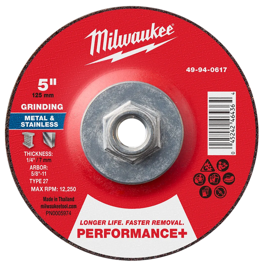 Milwaukee Tool 5" X 1/4" X 5/8"PERFORMANCE Metal Grind Wheel