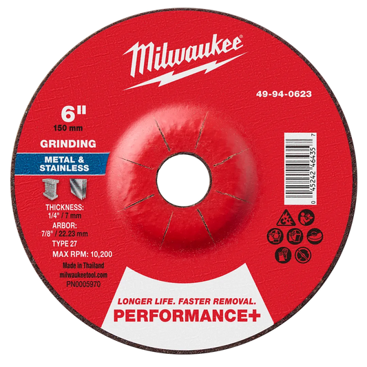 Milwaukee Tool 6" X 1/4" X 7/8" Performance Metal Grind Wheel
