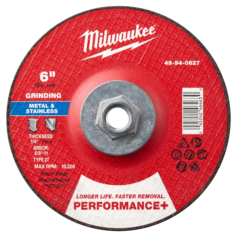 Milwaukee Tool 6" X 1/4" X 5/8"PERFORMANCE Metal Grind Wheel