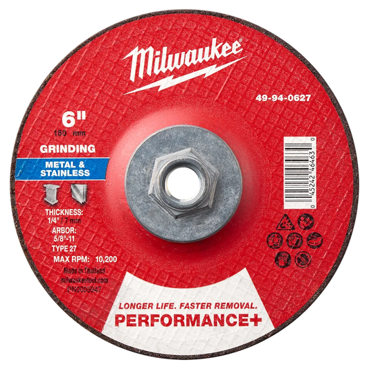 Milwaukee Tool 6" X 1/4" X 5/8"PERFORMANCE Metal Grind Wheel