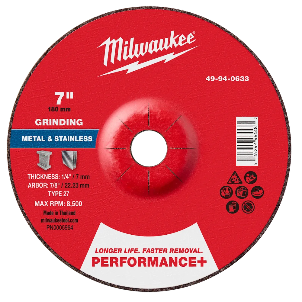 Milwaukee Tool 7" X 1/4" X 7/8" Performance Metal Grind Wheel