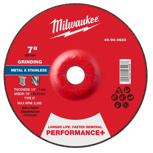 Milwaukee Tool 7" X 1/4" X 7/8" Performance Metal Grind Wheel