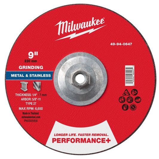 Milwaukee Tool 9" X 1/4" X 5/8" Performance Metal Grind Wheel