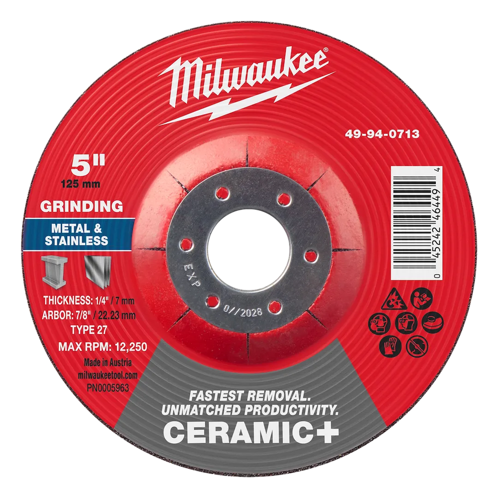 Milwaukee Tool 5" X 1/4" X 7/8" Ceramicmetal Grind Wheel