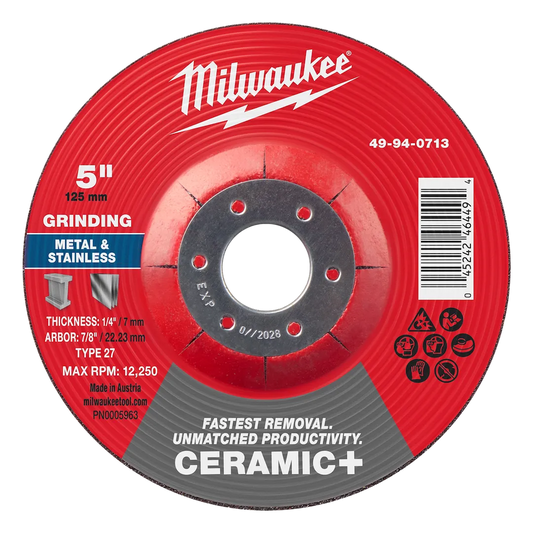 Milwaukee Tool 5" X 1/4" X 7/8" Ceramicmetal Grind Wheel