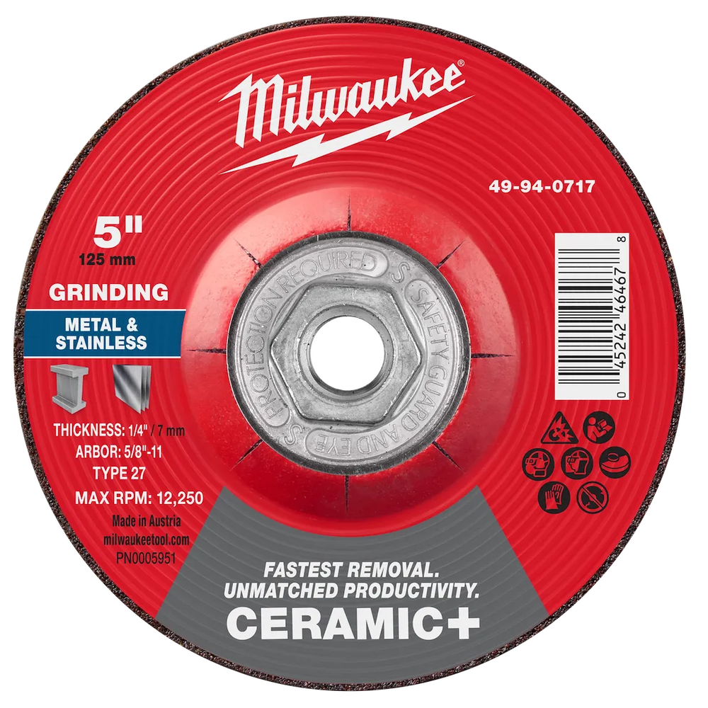 Milwaukee Tool 5" X 1/4" X 5/8" Ceramicmetal Grind Wheel