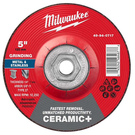 Milwaukee Tool 5" X 1/4" X 5/8" Ceramicmetal Grind Wheel