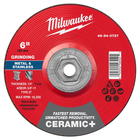 Milwaukee Tool 6" X 1/4" X 5/8" Ceramicmetal Grinding Wheel