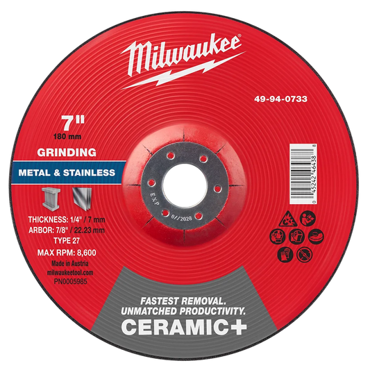 Milwaukee Tool 7" X 1/4" X 7/8" Ceramicmetal Grinding Wheel