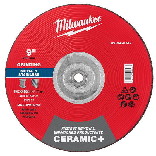 Milwaukee Tool 9" X 1/4" X 5/8" Ceramicmetal Grinding Wheel