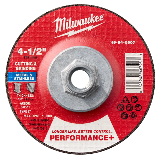Milwaukee Tool 4-1/2" X 1/8" X 5/8 Dualmetal CUT/GRIND Wheel