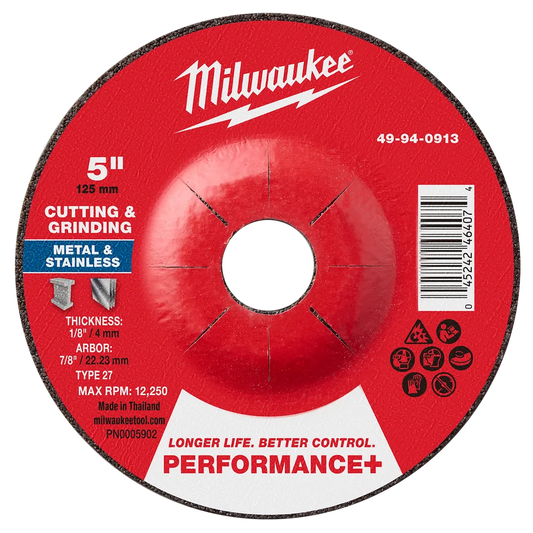 Milwaukee Tool 5" X 1/8" X 7/8" Dual Metal CUT/GRIND Wheel
