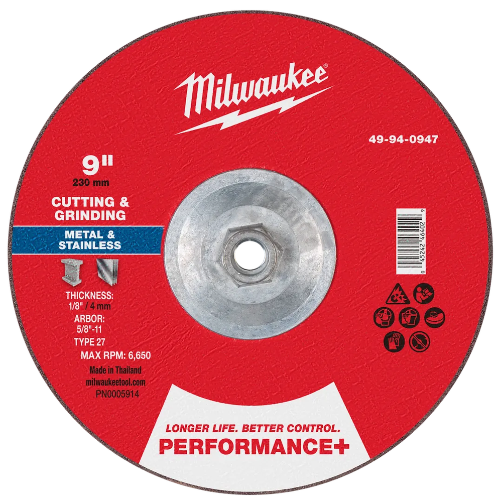 Milwaukee Tool 9" X 1/8" X 5/8"DUAL Metal CUT/GRIND Wheel