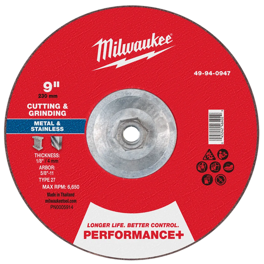 Milwaukee Tool 9" X 1/8" X 5/8"DUAL Metal CUT/GRIND Wheel