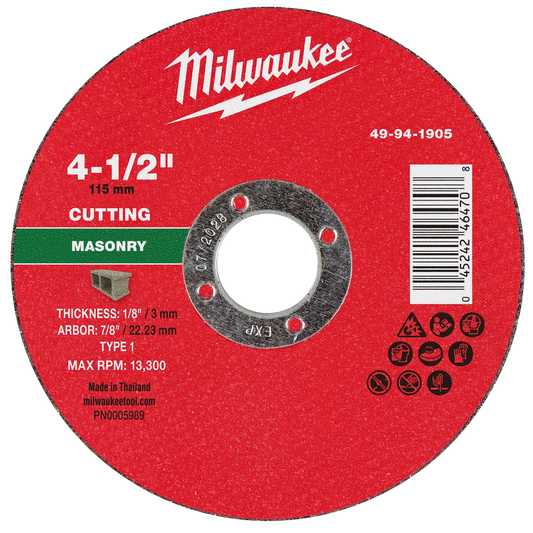 Milwaukee Tool 4-1/2" X 1/8" X 7/8" Masonry Cut OFF Wheel