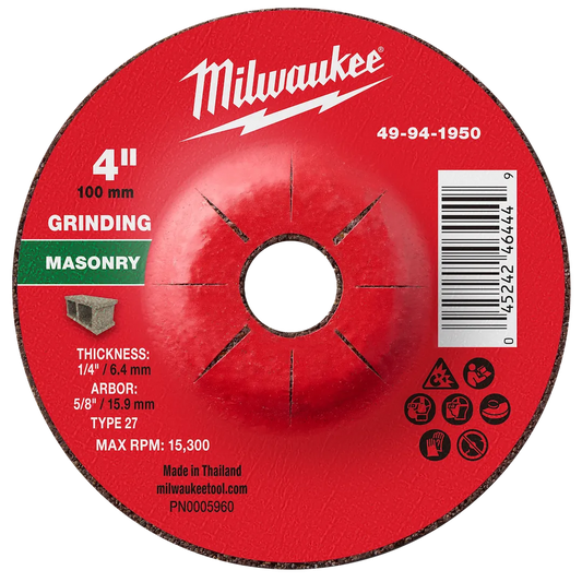 Milwaukee Tool 4" X 1/4" X 5/8" Masonrygrinding Wheel