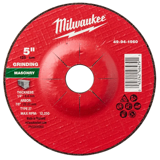 Milwaukee Tool 5" X 1/4" X 7/8" Masonrygrinding Wheel