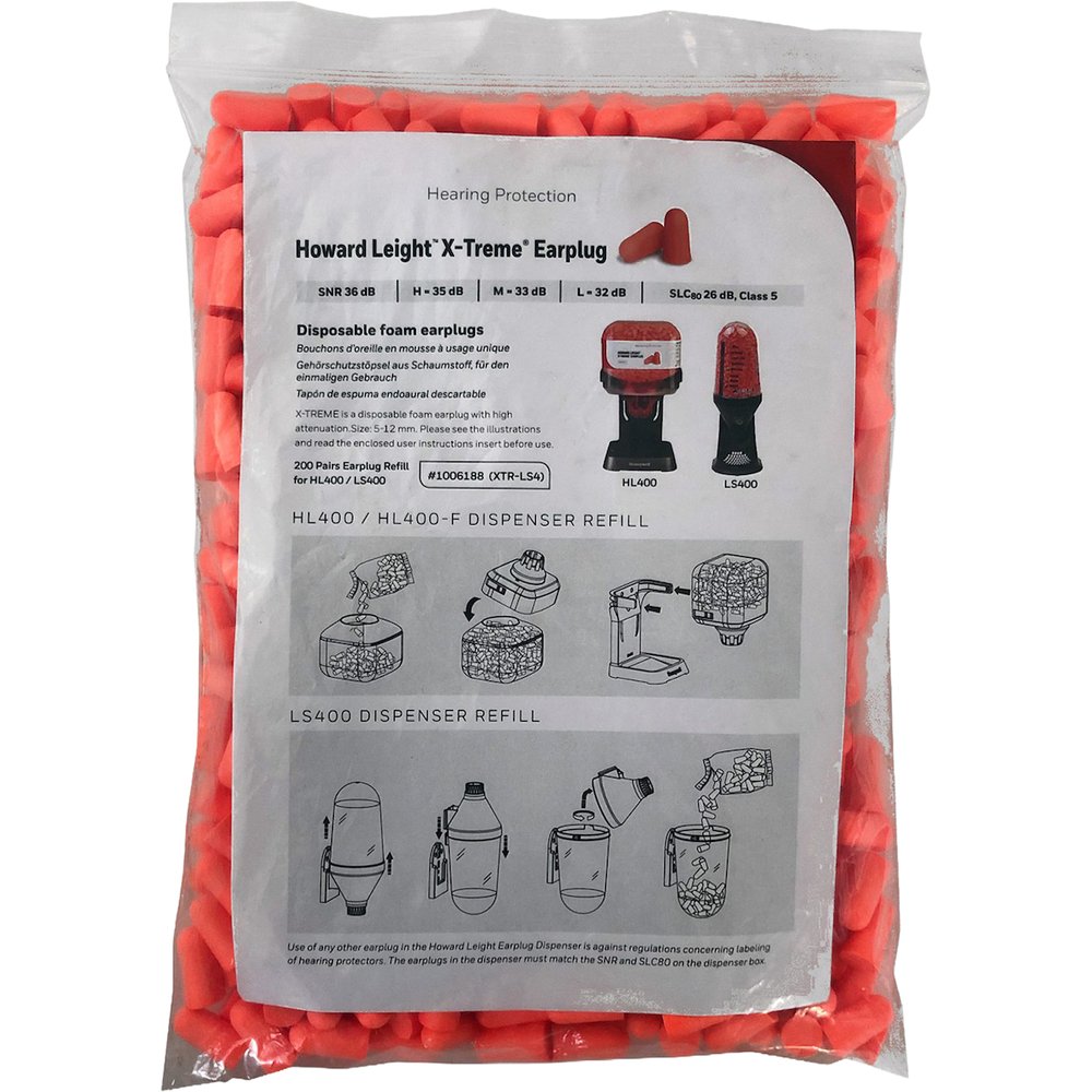 Howard Leight by PIP Xtreme Earplug Refill Bag For LS-400 Dispenser, 2000 Pairs/Case