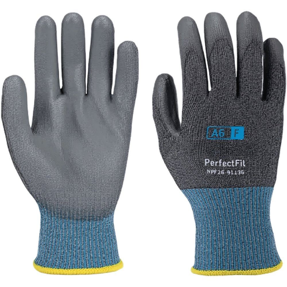 PIP NEW Perfect FIT 13G GY PU A6/F Size 9/L, 10 Pairs/Bag