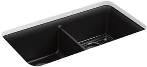33-1/2 x 18-5/16 in. No Hole Composite Double Bowl Undermount Kitchen Sink in Matte Black