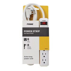 6-Out Whit/Gray Pwr Strip 8Ft Cord